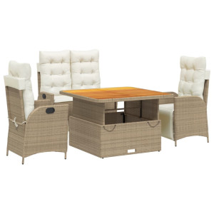 4 pcs conjunto de jantar p/ jardim c/ almofadões vime PE bege H