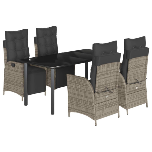 Set comedor de jardín 5 piezas con cojines ratán sintético gris M 2