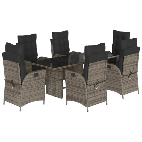 Set comedor jardín 7 pzas y cojines ratán sintético gris M 2