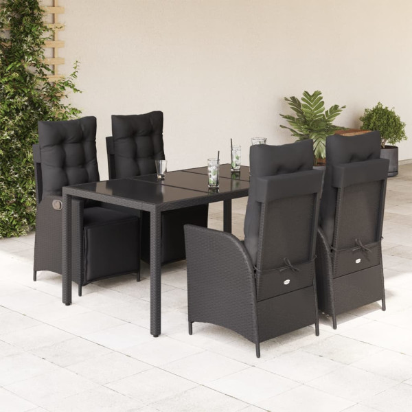 5 pcs conjunto de jantar p/ jardim c/ almofadões vime PE preto D
