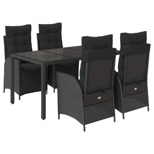 5 pcs conjunto de jantar p/ jardim c/ almofadões vime PE preto M 2