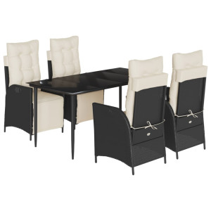 Set de muebles jardín 5 pzas con cojines ratán sintético negro H