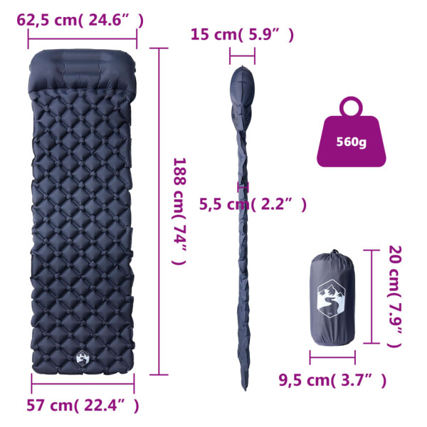 Colchón inflable de camping con almohada integrada gris M 5