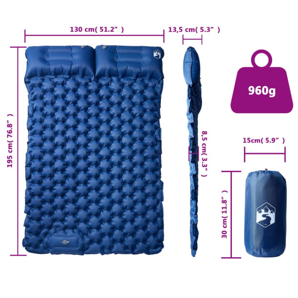 Colchón de camping autoinflable con almohadas 2 personas azul M 5