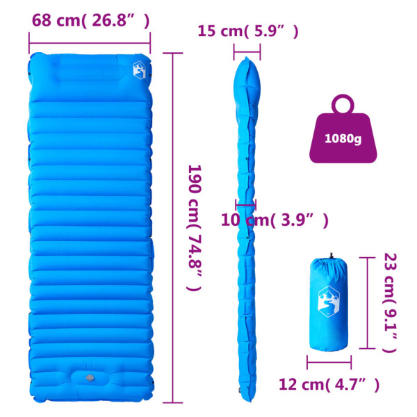 Colchón de camping autoinflable con almohada integrada azul M 5