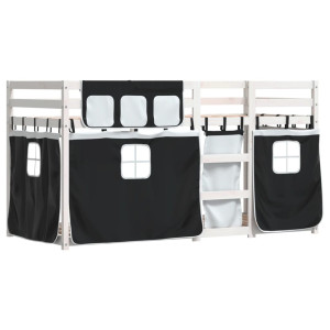 Beliche com cortinas 90x200 cm pinho maciço branco e preto H