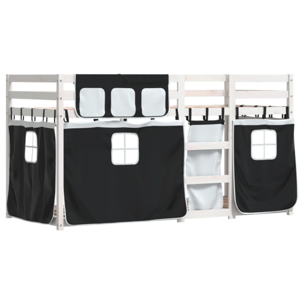 Beliche com cortinas 90x200 cm pinho maciço branco e preto M 2