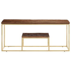 Mesa de centro acero inoxidable madera maciza traviesa dorado H