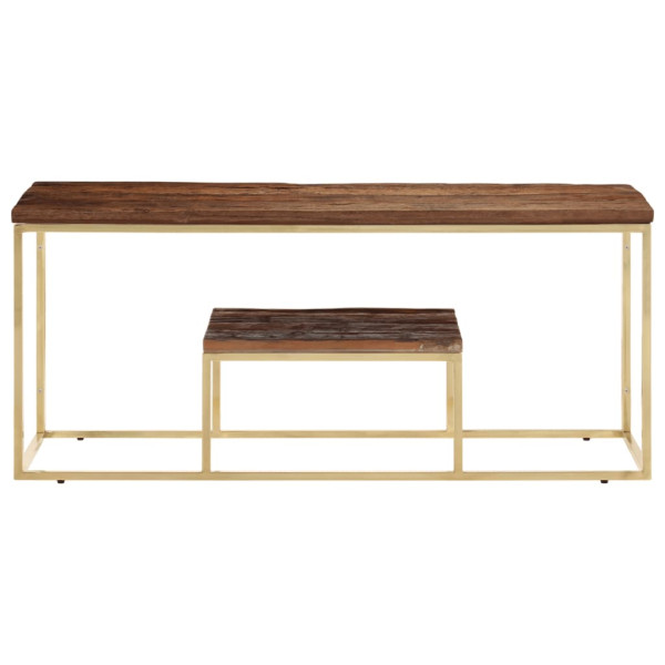 Mesa de centro acero inoxidable madera maciza traviesa dorado M 2