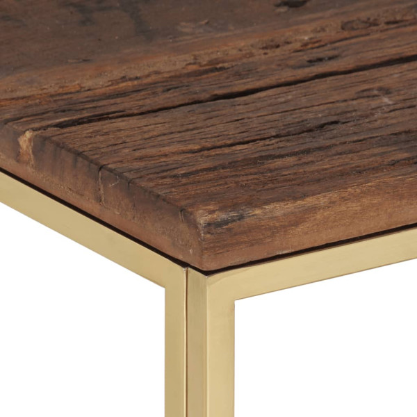 Mesa de centro acero inoxidable madera maciza traviesa dorado M 4