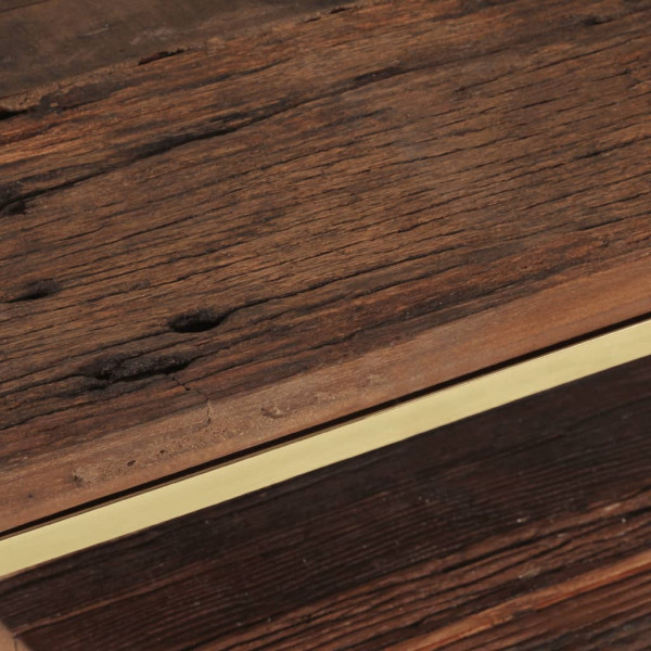 Mesa de centro acero inoxidable madera maciza traviesa dorado M 5