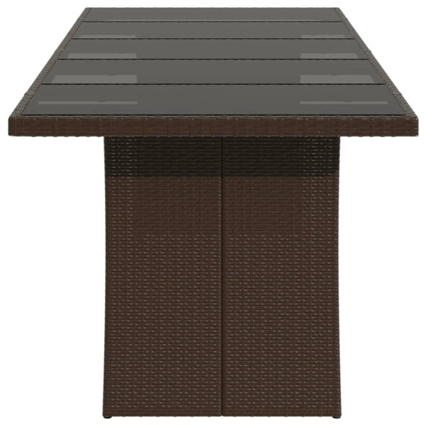 Mesa de jardim com tampo de vidro 240x90x75 cm vime PE castanho M 5