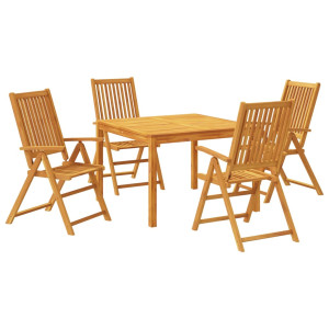 Juego de comedor de jardín 5 piezas madera maciza de acacia H