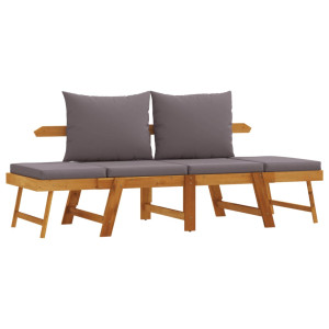 Banco de jardín con cojines 2 en 1 madera maciza de acacia H