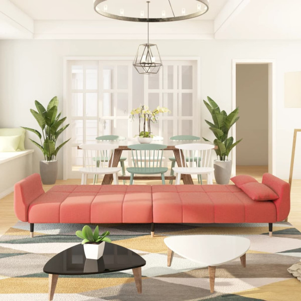 Sofá cama de 2 plazas con dos cojines terciopelo rosa M 3