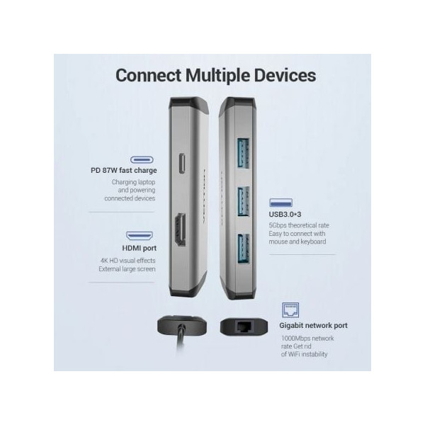 Docking Vention USB tipo-C CNCHB gris M 3