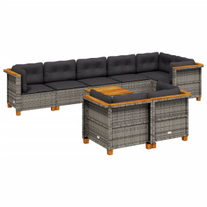 Set de muebles de jardín 9 pzas y cojines ratán sintético gris H