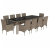 Set comedor jardín 11 pzas cojines ratán sintético vidrio gris 2