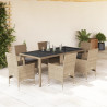 Set comedor jardín 7 pzas cojines ratán sintético vidrio beige 1