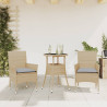 Set comedor jardín 3 pzas cojines ratán sintético vidrio beige 1