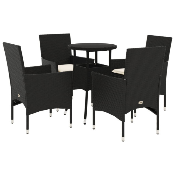 Set comedor jardín 5 pzas cojines ratán sintético vidrio negro M 2