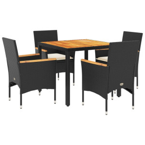 5 pcs conjunto jantar jardim c/ almofadões vime PE/acácia preto H