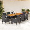 Set de comedor jardín 9 pzas con cojines ratán PE acacia negro 1