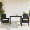 Set de comedor jardín 3 pzas con cojines ratán PE acacia negro 1