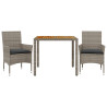 Set de comedor jardín 3 pzas con cojines ratán PE acacia gris 2