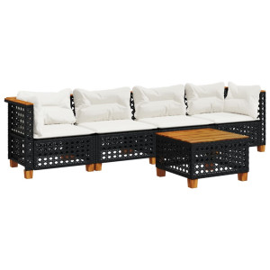Set de muebles de jardín 5 pzas y cojines ratán sintético negro H