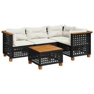 Set de muebles de jardín 5 pzas y cojines ratán sintético negro H