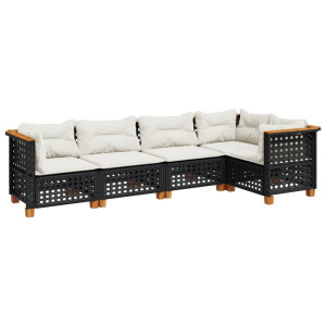 Set de muebles de jardín 5 pzas y cojines ratán sintético negro H