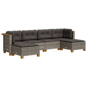 Set de muebles de jardín 6 pzas y cojines ratán sintético gris H
