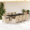 Set comedor jardín 11 pzas cojines ratán sintético vidrio beige 1