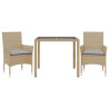 Set comedor jardín 3 pzas cojines ratán sintético vidrio beige 2