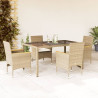 Set comedor jardín 5 pzas cojines ratán sintético vidrio beige 1