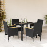 Set comedor jardín 5 pzas cojines ratán sintético vidrio negro 1
