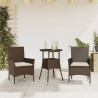 Set comedor jardín 3 pzas cojines ratán sintético vidrio marrón 1