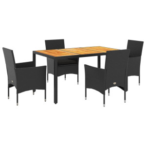 5 pcs conjunto jantar jardim c/ almofadões vime PE/acácia preto H