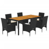 Set de comedor jardín 7 pzas con cojines ratán PE acacia negro 2