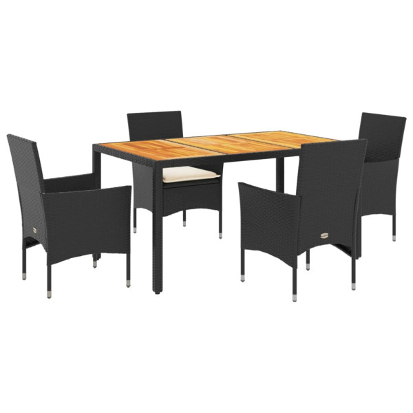Set de comedor jardín 5 pzas con cojines ratán PE acacia negro M 2