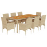 Set de comedor jardín 9 pzas con cojines ratán PE acacia beige 2