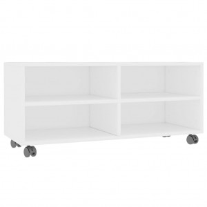 Mueble de TV con ruedas madera contrachapada blanco 90x35x35 cm H