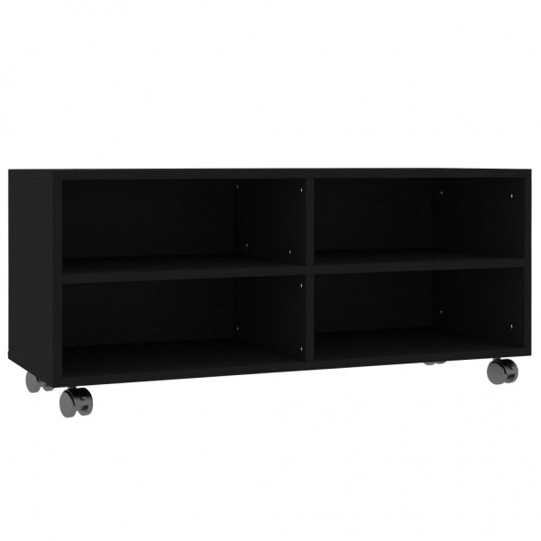 Mueble de TV con ruedas madera contrachapada negro 90x35x35 cm M 2