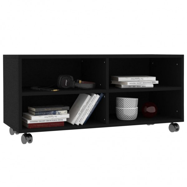 Mueble de TV con ruedas madera contrachapada negro 90x35x35 cm M 3