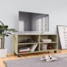 Mueble de TV ruedas madera contrachapada color roble 90x35x35cm 1
