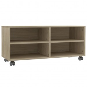Mueble de TV ruedas madera contrachapada color roble 90x35x35cm H