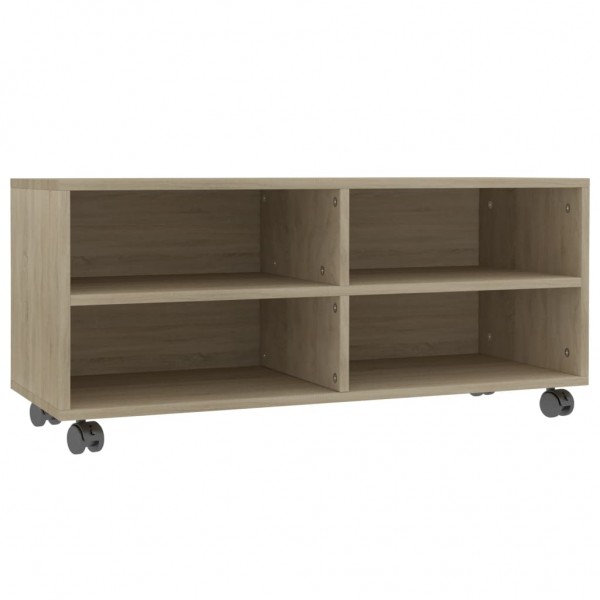 Mueble de TV ruedas madera contrachapada color roble 90x35x35cm M 2