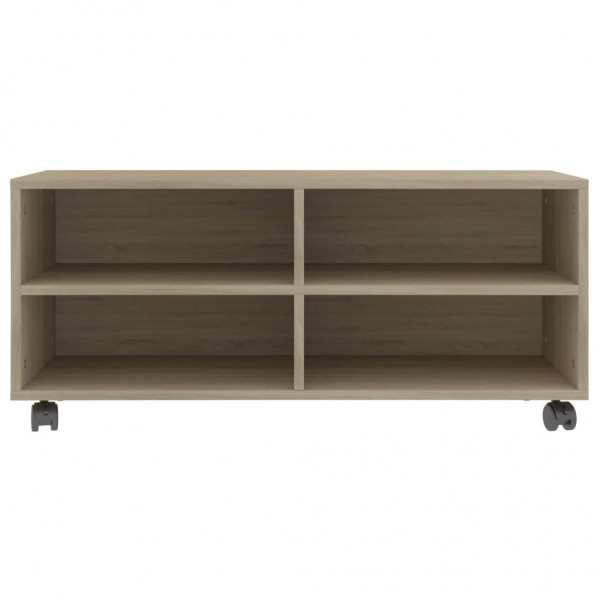 Mueble de TV ruedas madera contrachapada color roble 90x35x35cm M 4