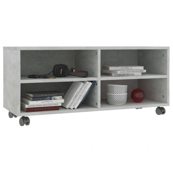 Mueble de TV con ruedas contrachapada gris hormigón 90x35x35 cm M 3